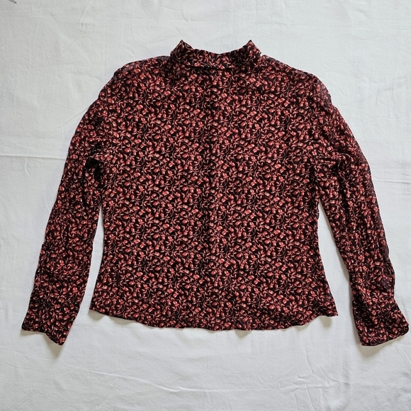 INC International Concepts silk mesh sheer floral office button-down shirt Sz 12 - Picture 3 of 5